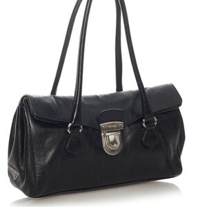 Vintage Prada Black Leather Shoulder Bag